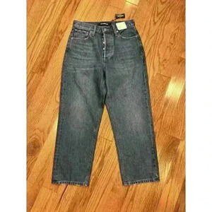 Express Womens Dad Jeans Ankle High Rise Denim Button Fly Size 2 Medium Wash